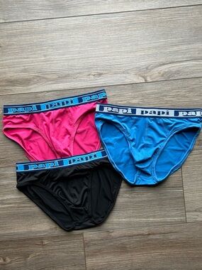 Papi | Microfiber Low Rise Premium Briefs in Pink Blue & Black (Small)
